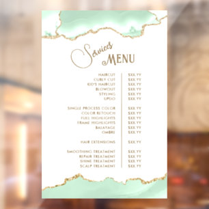 Seafoam Green Agate Services Menu