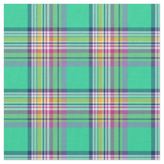 Seafoam Green and Fuchsia Girly Plaid Fabric (Close Up)