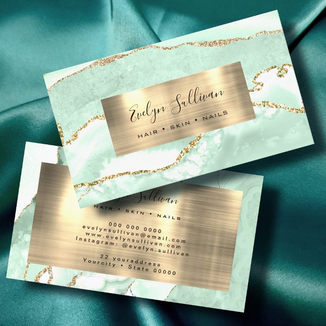 Seafoam Green and Gold Agate Business Card (Creator Uploaded)
