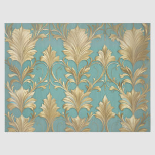 Seafoam Green and Gold Traditional Decoupage Tissue Paper