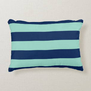 Seafoam Green and Navy Stripe Pattern Decorative Cushion