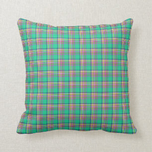 Seafoam Green and Pink Girly Plaid Cushion