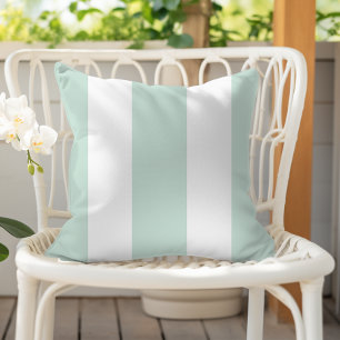 Seafoam Green and White Cabana Stripes Cushion