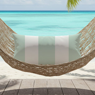 Seafoam Green and White Cabana Stripes Outdoor Lumbar Cushion