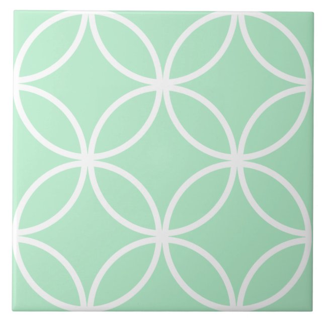 Seafoam green and white repeat circle leaf pattern tile (Front)