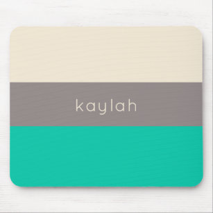 Seafoam Green Colour Block Pattern with Name Mouse Pad
