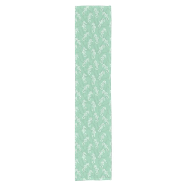 Seafoam Green Coral Reef Seahorse Short Table Runner (Front)