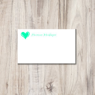 Seafoam Green Decorative Heart Chic Name Note Card