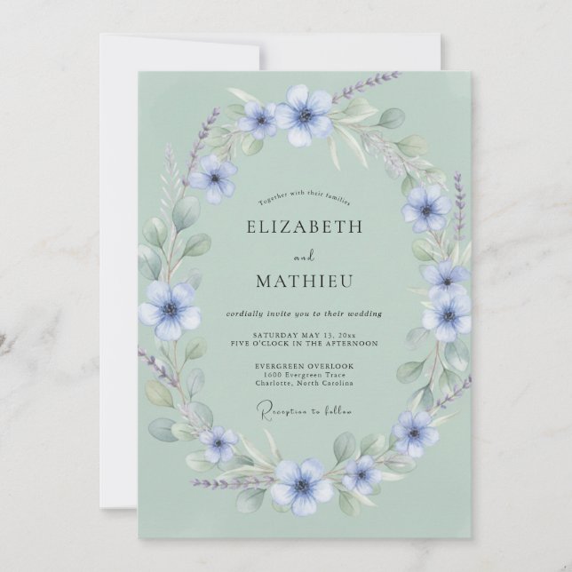 Seafoam Green Dreamy Woodland Wedding Invitation (Front)