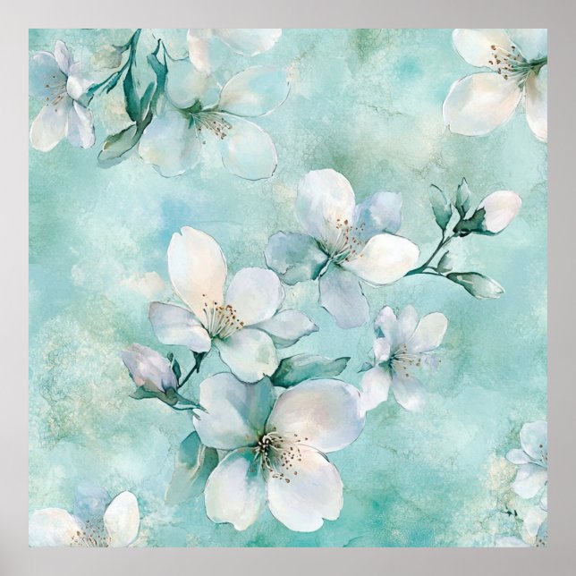 Seafoam Green Floral Canvas Art Poster (Front)