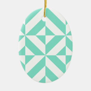 Seafoam Green Geometric Deco Cube Pattern Ceramic Tree Decoration