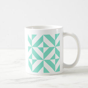 Seafoam Green Geometric Deco Cube Pattern Coffee Mug