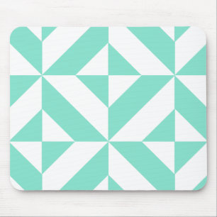 Seafoam Green Geometric Deco Cube Pattern Mouse Pad