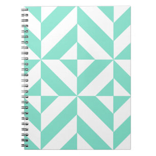 Seafoam Green Geometric Deco Cube Pattern Spiral Notebook