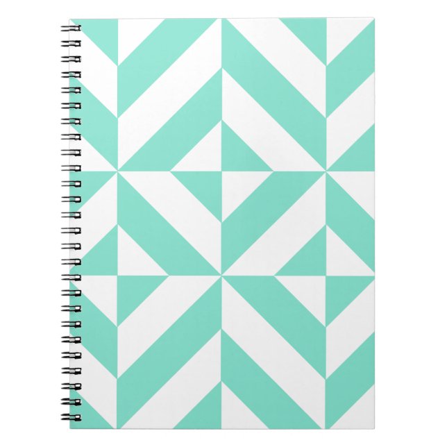 Seafoam Green Geometric Deco Cube Pattern Spiral Notebook (Front)