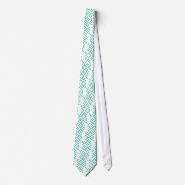 Seafoam Green Geometric Deco Cube Pattern Tie (Front)