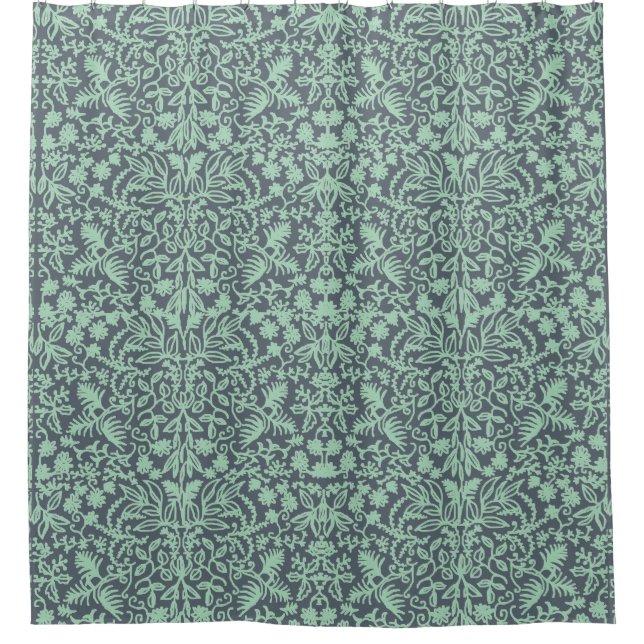 Seafoam Green Jungle Foliage Shower Curtain (Front)