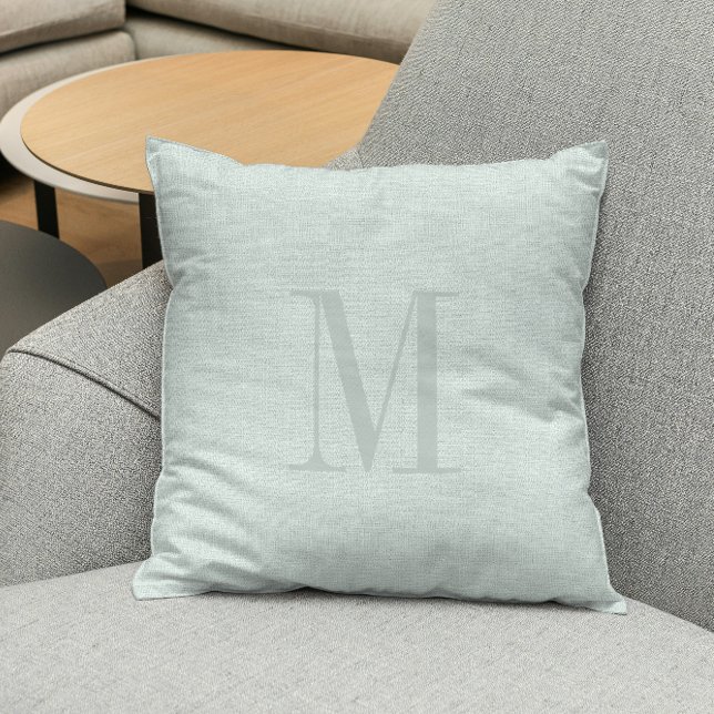 Seafoam green linen texture monogram cushion (Creator Uploaded)