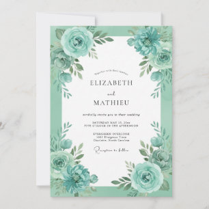 Seafoam Green Luminous Botanical Wedding Invitation