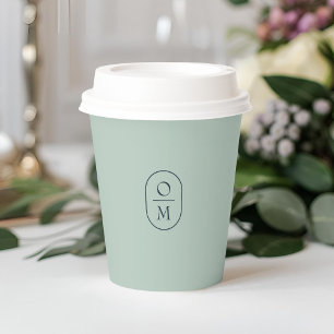 Seafoam Green Minimal Monogram Wedding Paper Cups