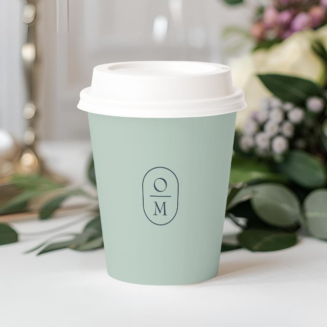 Seafoam Green | Minimal Monogram Wedding Paper Cups (Creator Uploaded)