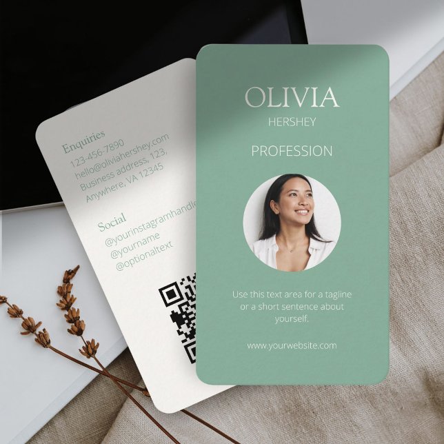 Seafoam Green Photo Social QR Code  Business Card (Creator Uploaded)