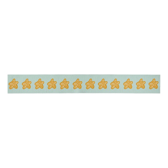 Seafoam Green Princess Golden Flowers Birthday Grosgrain Ribbon (Front)