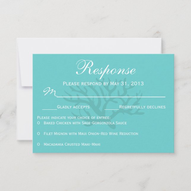 Seafoam Green Seahorse Wedding RSVP Response Cards (Front)