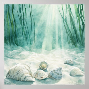 Seafoam Green Seashell Canvas Art Poster