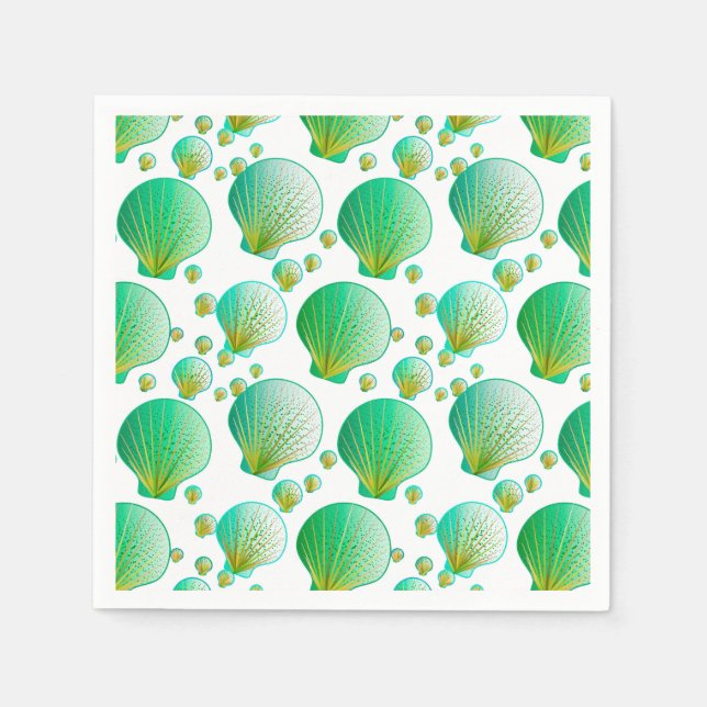 Seafoam green seashells on white napkin (Front)