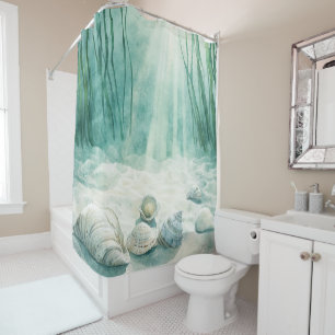 Seafoam Green Shower Curtain with Seashell Design