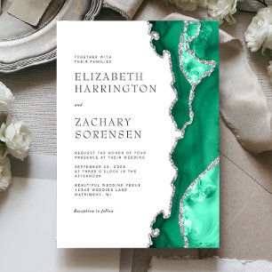Seafoam Green Silver Agate Wedding Invitation