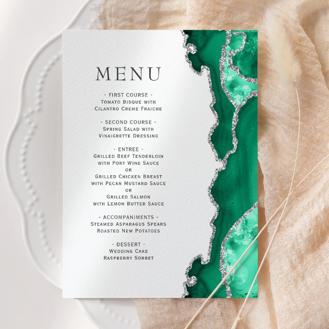Seafoam Green Silver Agate Wedding Menu (Creator Uploaded)