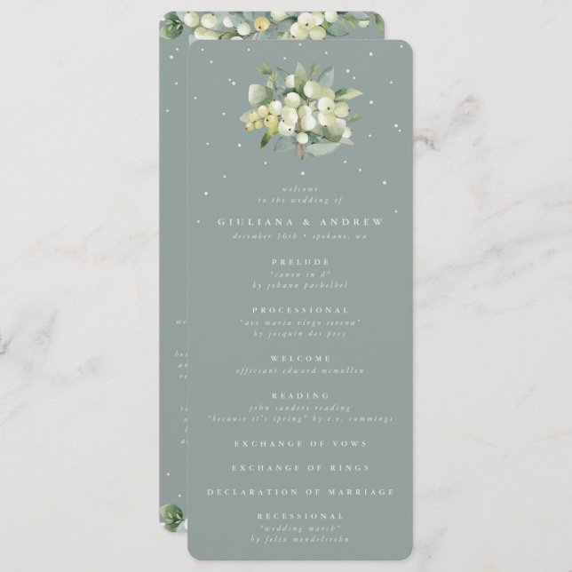 Seafoam Green Snowberry+Eucalyptus Bouquet Wedding Programme (Front/Back)