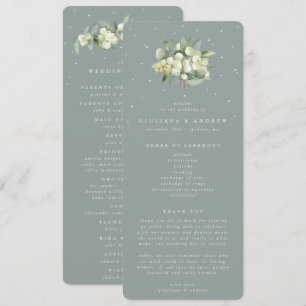 Seafoam Green Snowberry+Eucalyptus Bouquet Wedding Programme