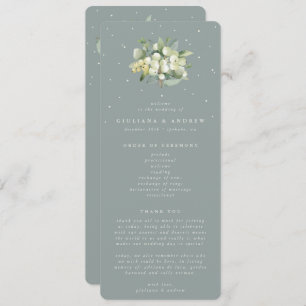 Seafoam Green Snowberry+Eucalyptus Bouquet Wedding Programme