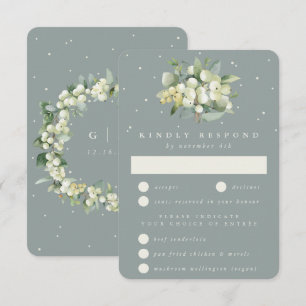 Seafoam Green Snowberry+Eucalyptus Bouquet Wedding RSVP Card