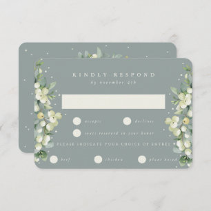 Seafoam Green Snowberry+Eucalyptus Edged Wedding RSVP Card