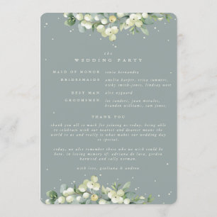 Seafoam Green Snowberry+Eucalyptus Winter Wedding Programme