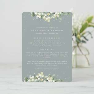Seafoam Green Snowberry+Eucalyptus Winter Wedding Programme