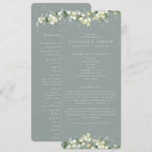 Seafoam Green Snowberry+Eucalyptus Winter Wedding Programme
