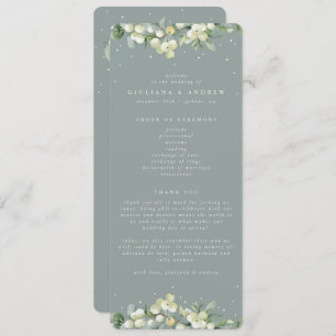 Seafoam Green Snowberry+Eucalyptus Winter Wedding Programme