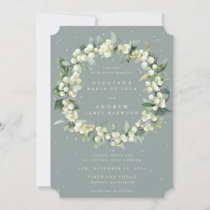 Seafoam Green Snowberry+Eucalyptus Wreath Wedding Invitation