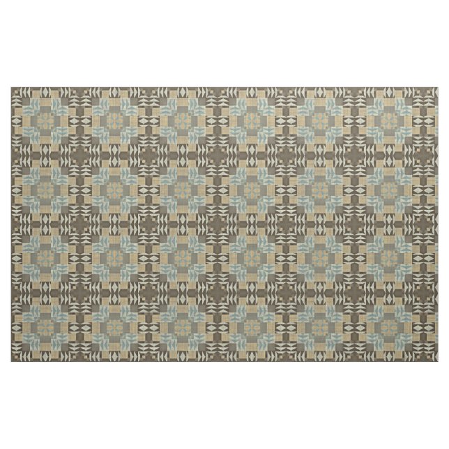 Seafoam Green Taupe Beige Dark Brown Ethnic Look Fabric (Fat Quarter)