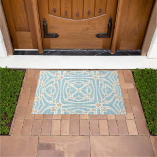 Seafoam Green Taupe Brown Hip Bohemian Bali Art Doormat