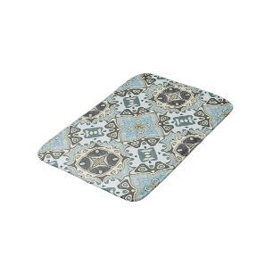 Seafoam Green Teal Turquoise Bali Batik Pattern Bath Mat