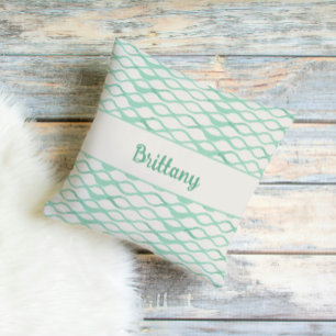 Seafoam Green Waves Personalized Coastal Decor Cushion