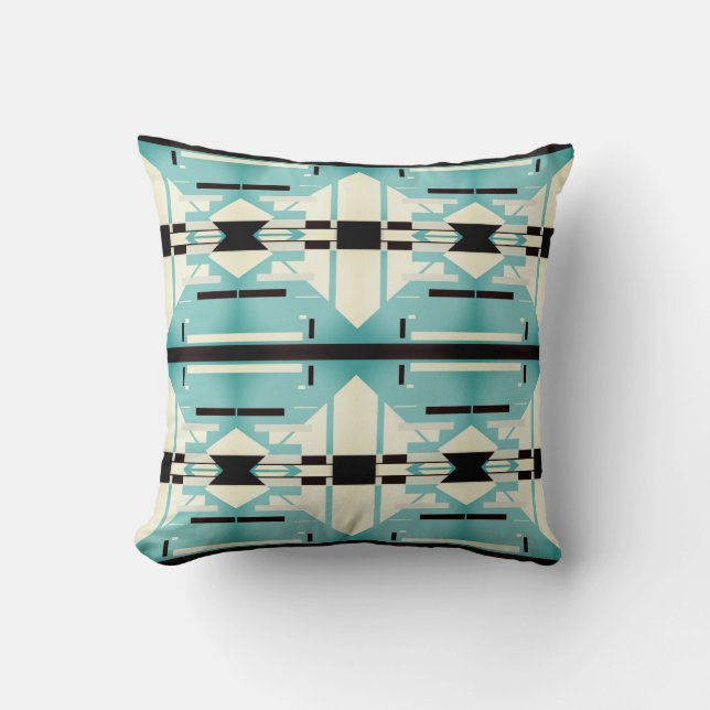 Seafoam Green White Black Large Tile Design Cushion (Front)