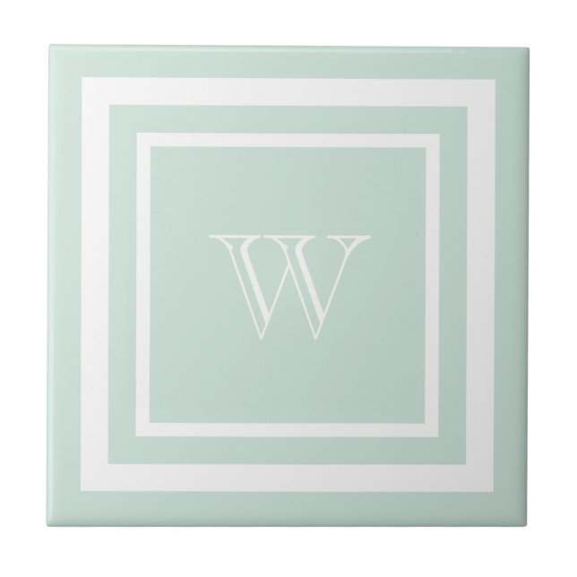 Seafoam Green White Framed Monogram Tile (Front)