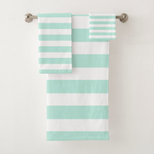 Seafoam green & White Striped Bath Towels